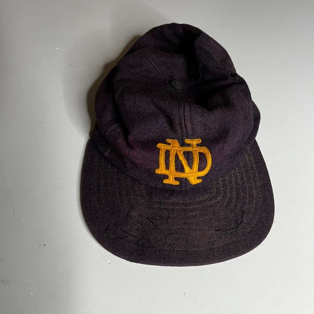 Vintage 1940s 1950s Notre Dame Fighting Irish Navy Wool Baseball Cap Hat ND Logo